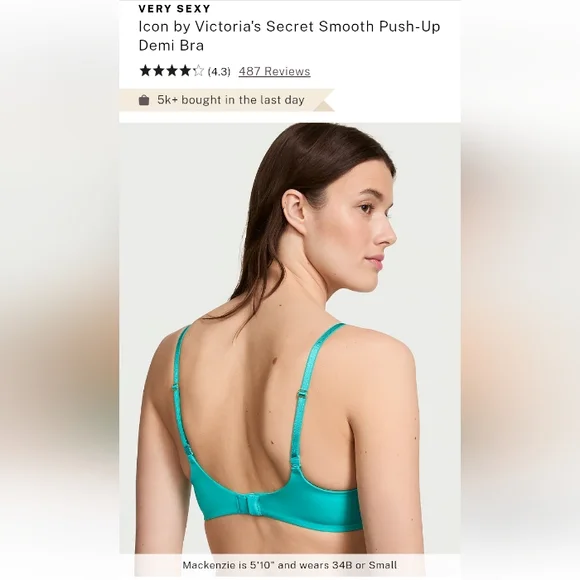 VS Very Sexy Icon Smooth Push Up Demi Bra Aqua Sea NWT NIP - Picture 4 of 5